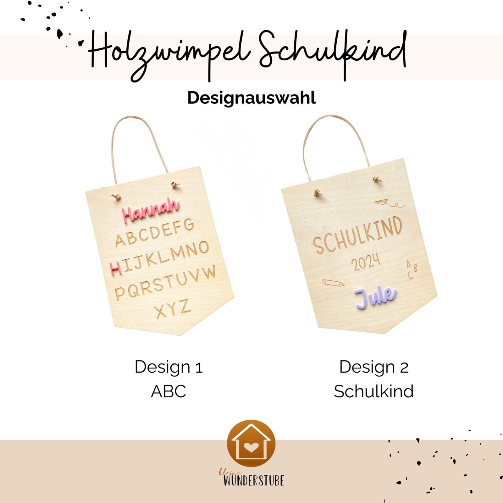 Holzwimpel ABC Geschenk zur Einschulung, personalisiertes Geschenk Schulkind