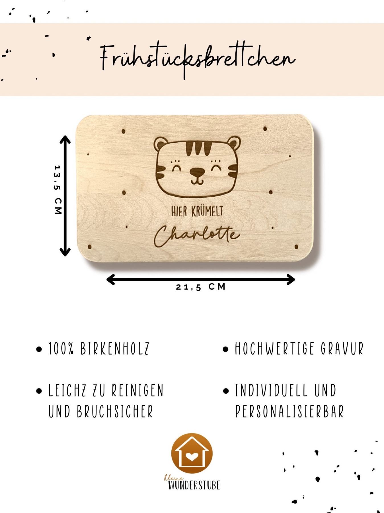 Frühstücksbrettchen personalisiert, Vesperbrett Tierbild, personalisiertes Geschenk, Holzbrett mit