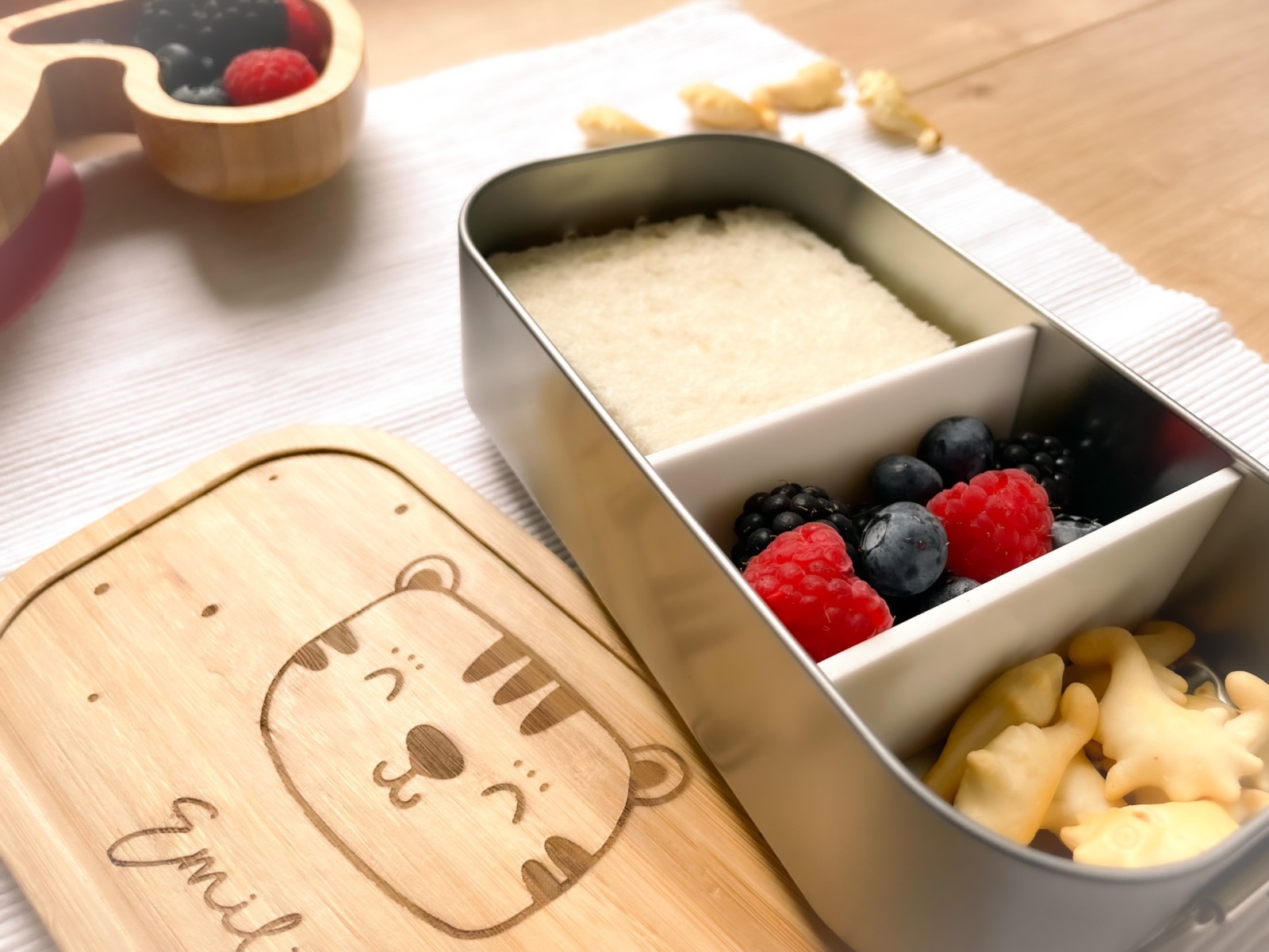 Brotdose personalisiert, Vesperdose Tierbild, personalisiertes Geschenk, Lunchbox mit Holzdeckel und