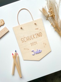 Holzwimpel ABC Geschenk zur Einschulung, personalisiertes Geschenk Schulkind 3