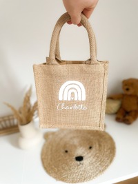 Kindertasche personalisiert Jute, Jutetasche für Kinder, Design Regenbogen und Name,