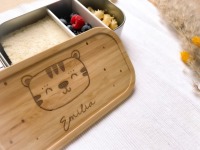 Brotdose personalisiert, Vesperdose Tierbild, personalisiertes Geschenk, Lunchbox mit Holzdeckel und