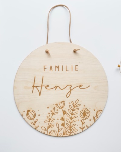 Familienschild personalisiert aus Holz, Türkranz mit Namen, Individuelles Geschenk zum Einzug,