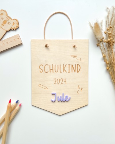 Holzwimpel ABC Geschenk zur Einschulung, personalisiertes Geschenk Schulkind - Personalisierter