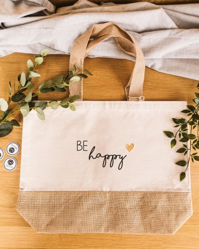 Jute Shopper Spruch Be Happy Bodentasche individuell Geschenk Tasche - Alles hat Platz