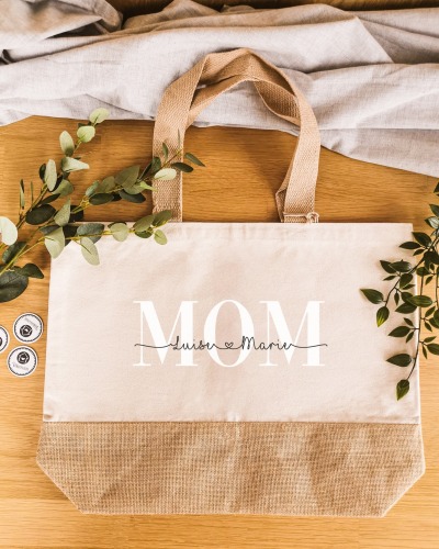 Jute Shopper Spruch Mom Kindernamen personalisiert Geschenk Bodentasche individuell Tasche