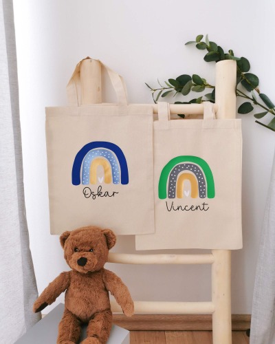Kindertasche Regenbogen Stoffbeutel Kindergarten Stofftasche personalisiert Turnbeutel Kinderbeutel