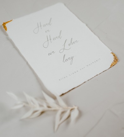 Glückwunschkarte Hochzeit Hand in Hand ein Leben lang I Handgeschöpftes Papier I Gold Veredelung