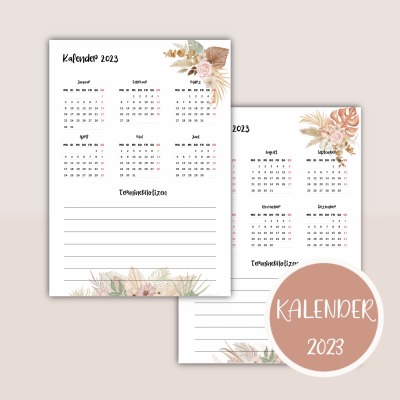 Kalender 2023 zum Ausdrucken - Kalender in Halbjahresansicht A4 zum Ausdrucken