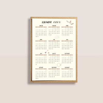 Kalender 2023 Jahresansicht - Kalender im Format A6 oder A5