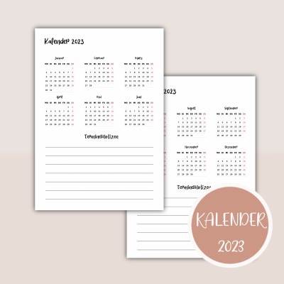 Kalender 2023 zum Ausdrucken - Kalender in Halbjahresansicht A4 zum Ausdrucken