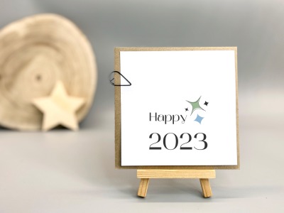 Karte zu Silvester Neujahrsgrüße quadratische Karte mit Briefumschlag - HAPPY 2023