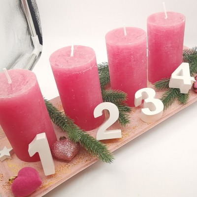 Adventskranz Zahlen 1-4 Zahlenanhänger weiß Adventsgesteck