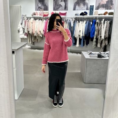 Ava Oversize Pullover mit Ziernaht - Pink / Offwhite