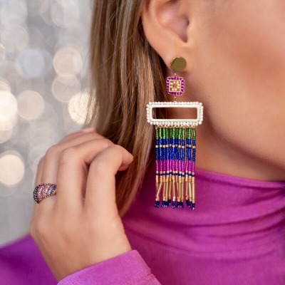My Jewellery Ohrringe mit farbigen Miyuki-Perlen - Gold/Rainbow
