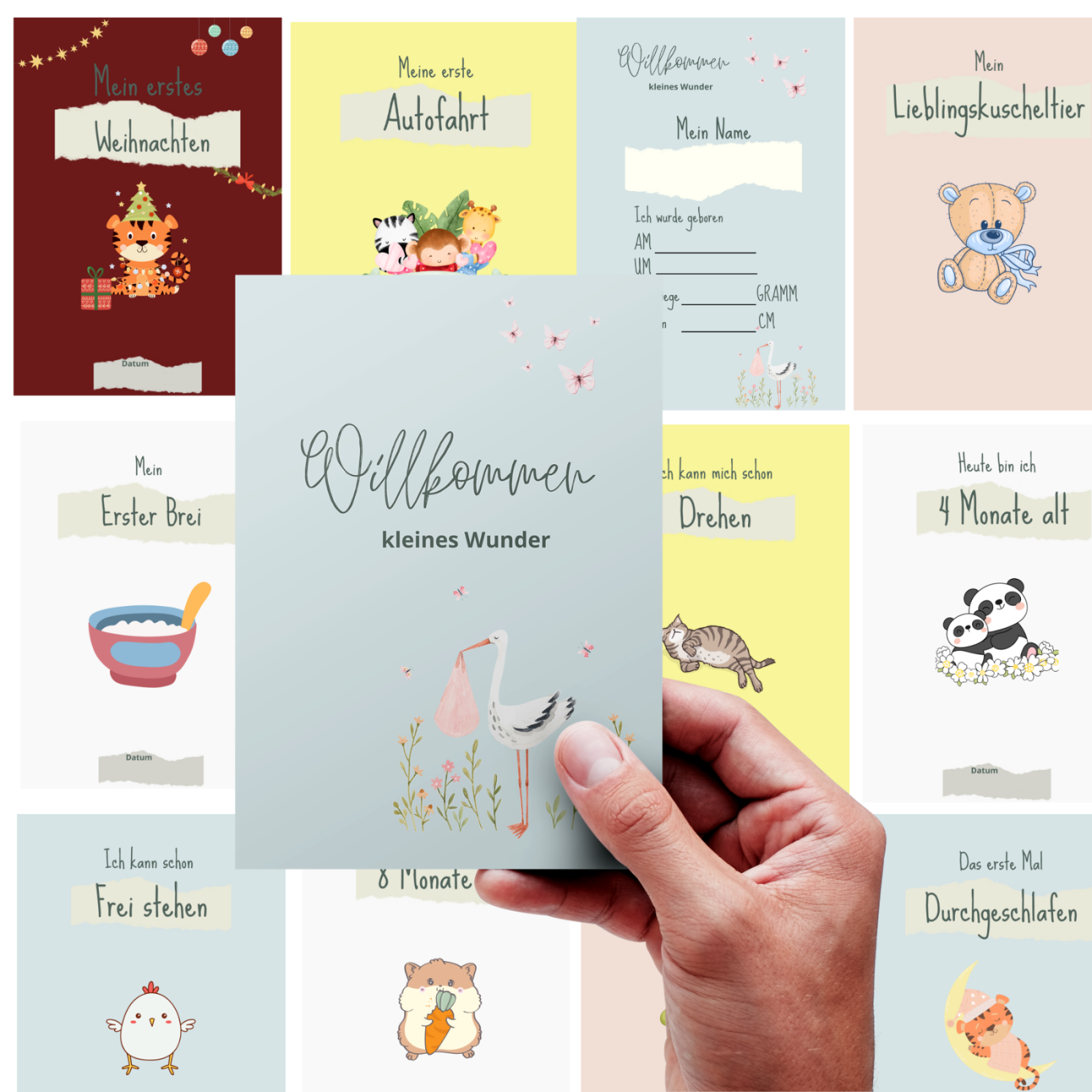 Meilensteinkarten für das erste Babyjahr - Digitale Datei zum Download, 36 Karten + 7 blanko Karten