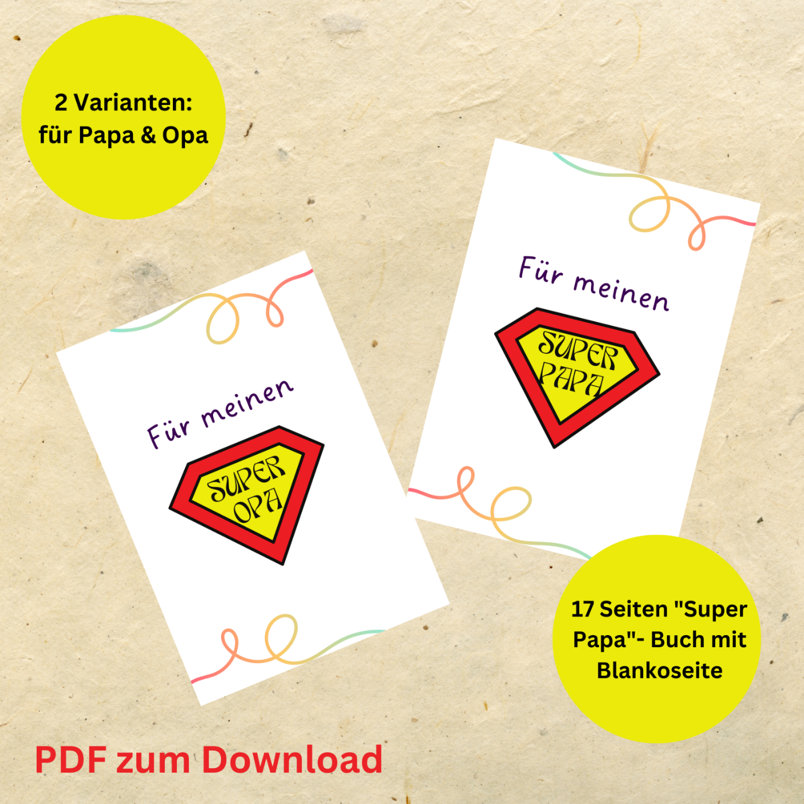 Superpapa - Geschenkidee zum Vatertag PDF zum Ausdrucken Papa Buch zum Ausfüllen 3