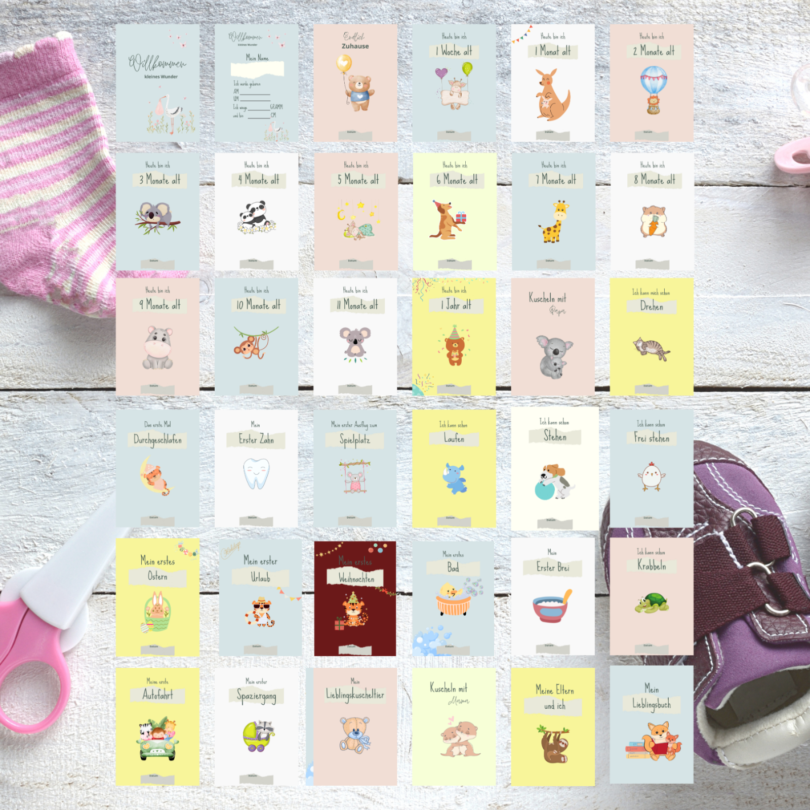 Baby Meilensteinkarten 36 Stück für Jungs und Mädchen ideal als Geschenk zur Babyparty oder zur
