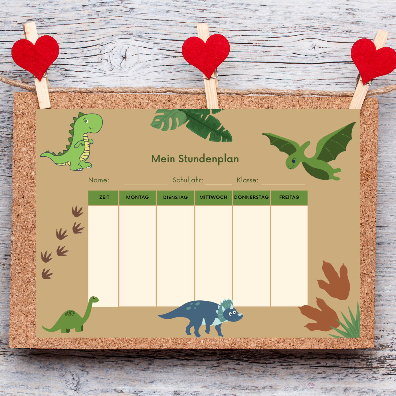 Stundenplan Kinder Dinosaurier - Geschenk Einschulung 1 Klasse 5