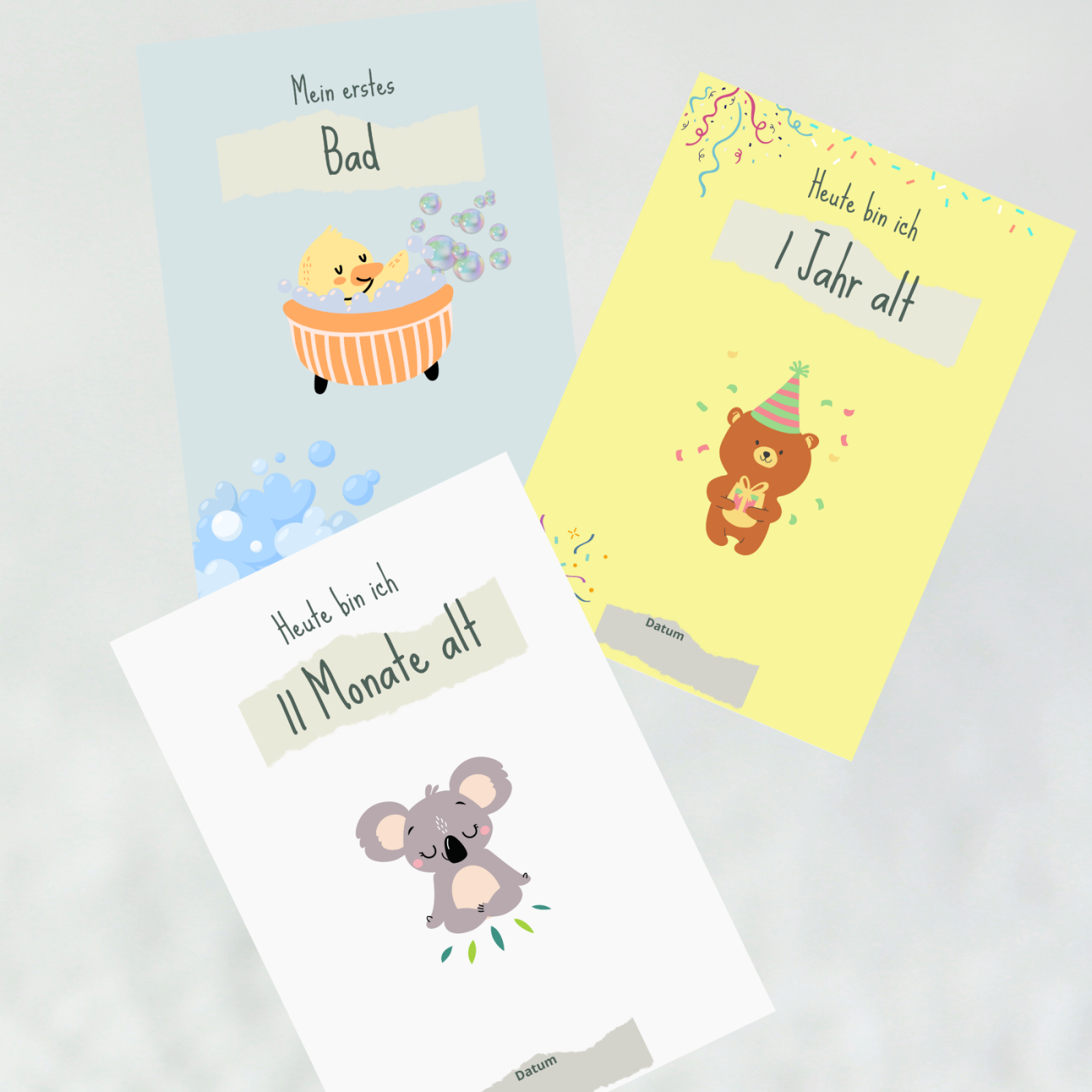 Meilensteinkarten für das erste Babyjahr - Digitale Datei zum Download, 36 Karten + 7 blanko Karten