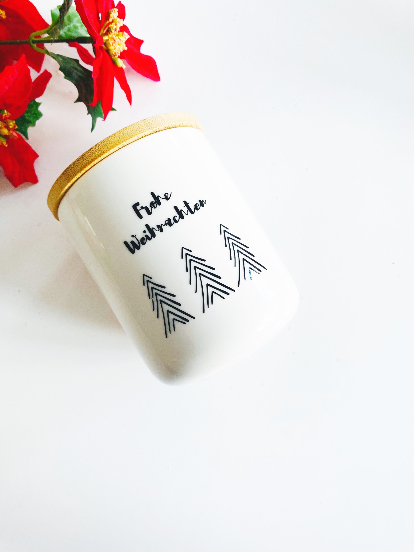Keksdose Frohe Weihnachten Mit Liebe gebacken - Weihnachtsgeschenk Vorratsdose Keramik weiß