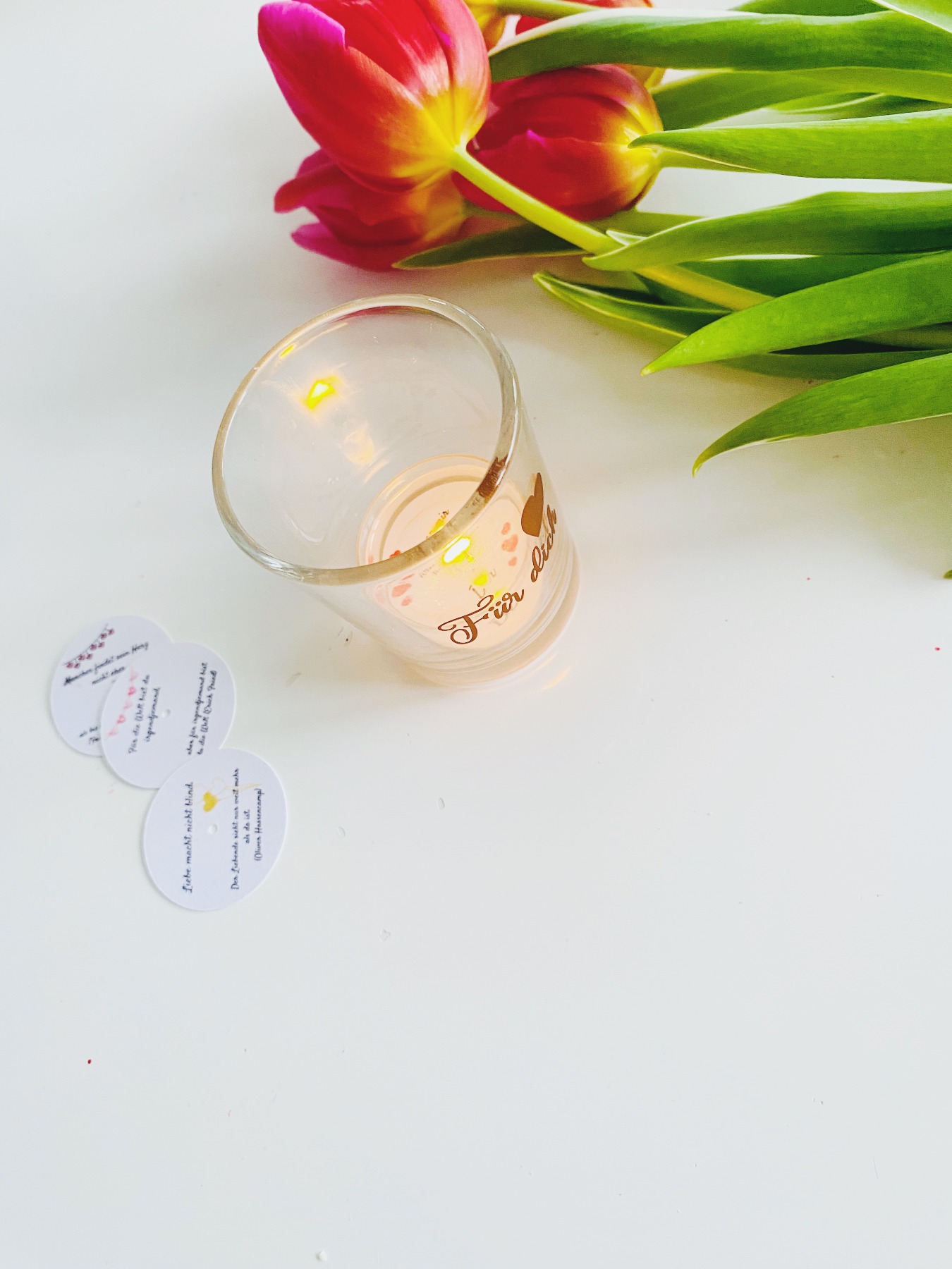 Teelicht mit Botschaft zum Valentinstag - Kerze im Glas Für dich 2