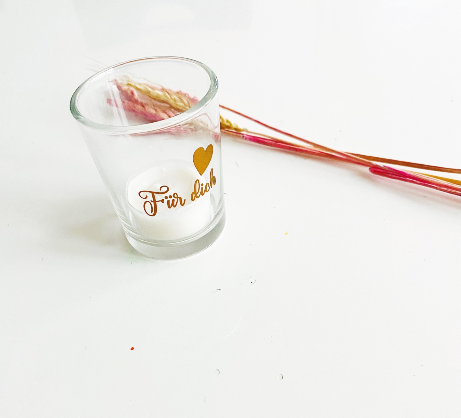 Teelicht mit Botschaft zum Valentinstag - Kerze im Glas Für dich 9