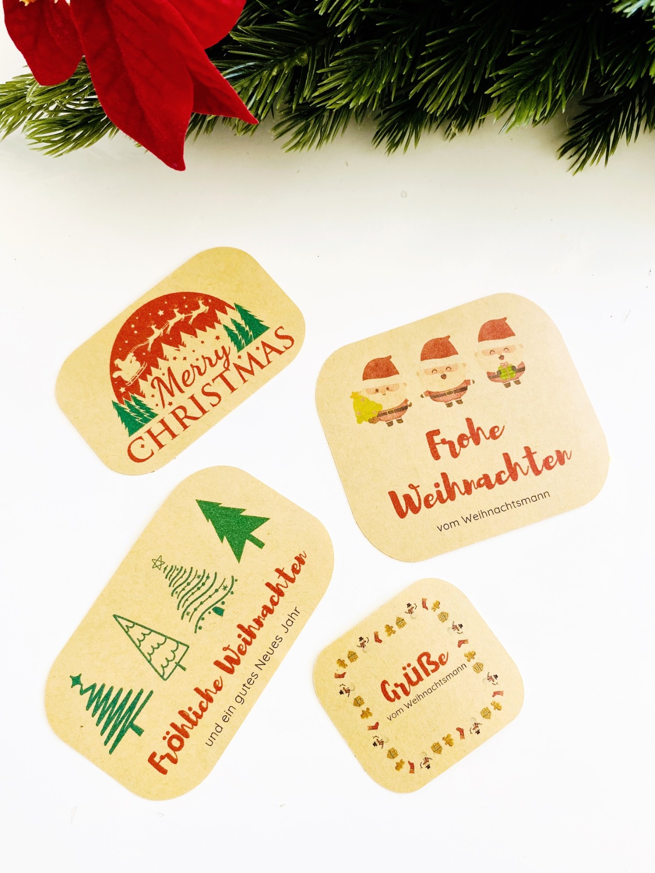 Weihnachtssticker Frohe Weihnachten - Set mit 12 Auklebern für Geschenkverpackungen und Karten 2