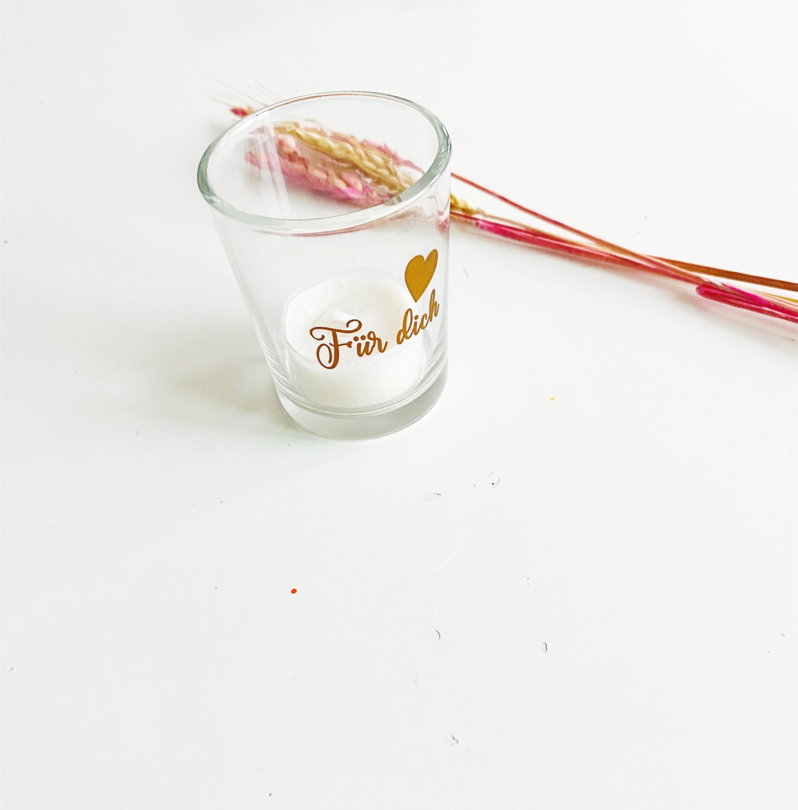 Teelicht mit Botschaft zum Valentinstag - Kerze im Glas Für dich