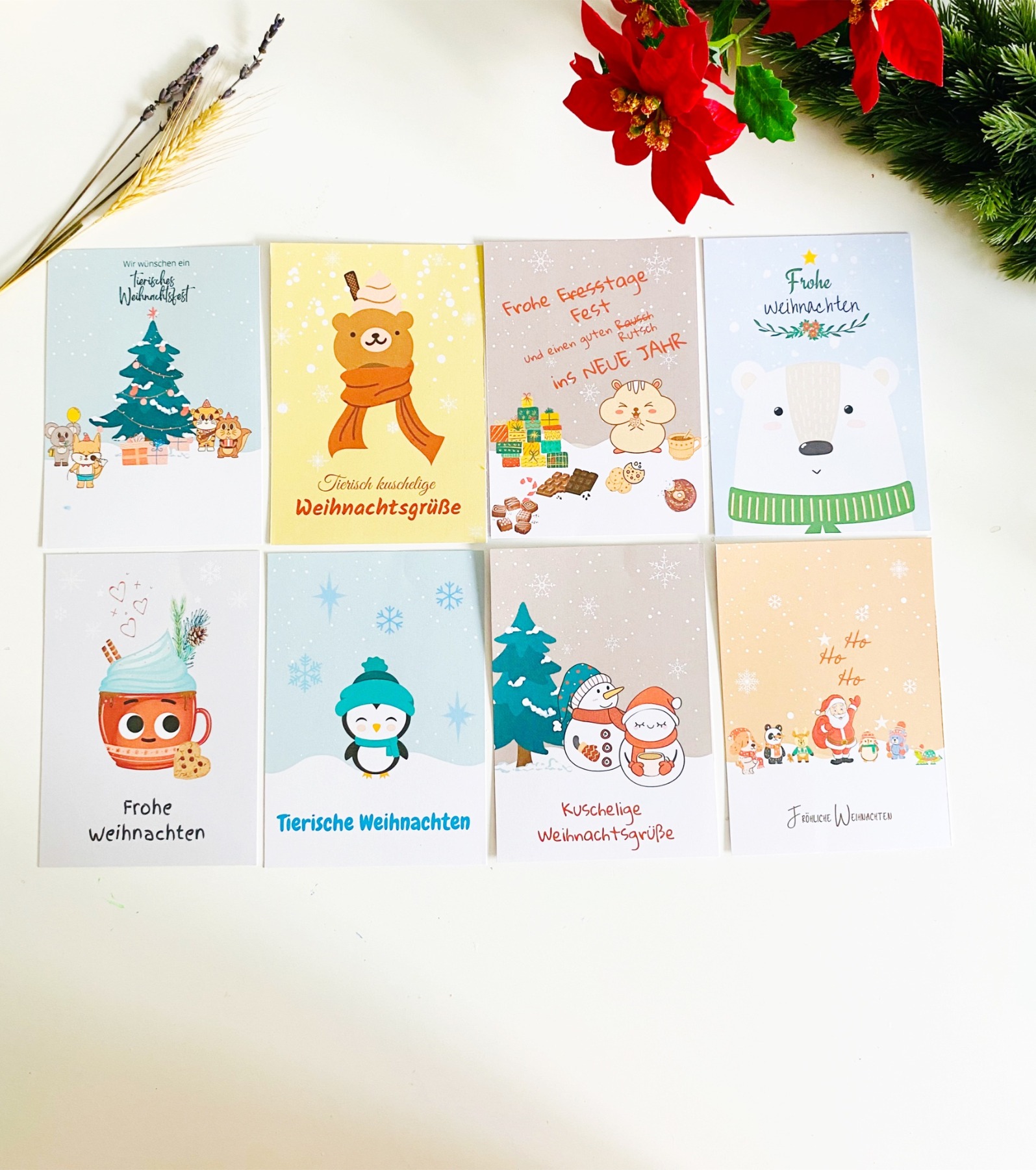 Tierische Weihnachten Weihnachtskarten Set 8 Stück, Postkarten 10