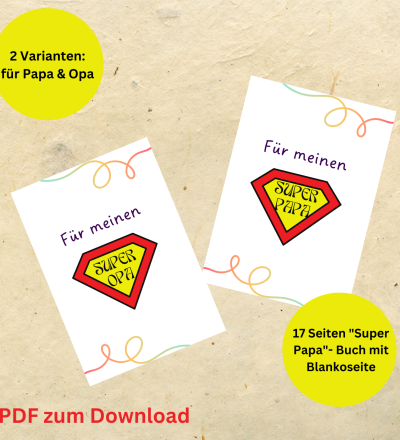 Superpapa - Geschenkidee zum Vatertag PDF zum Ausdrucken Papa Buch zum Ausfüllen -