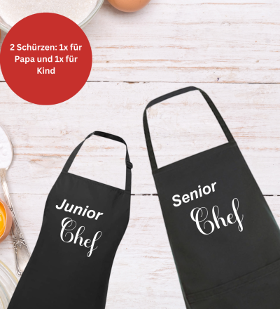 Kochschürzen Set für Papa und Kind - Geschenkidee zum Vatertag für Papa vom Kind - Senior Chef