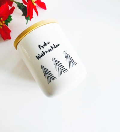 Keksdose Frohe Weihnachten Mit Liebe gebacken - Weihnachtsgeschenk Vorratsdose Keramik weiß -