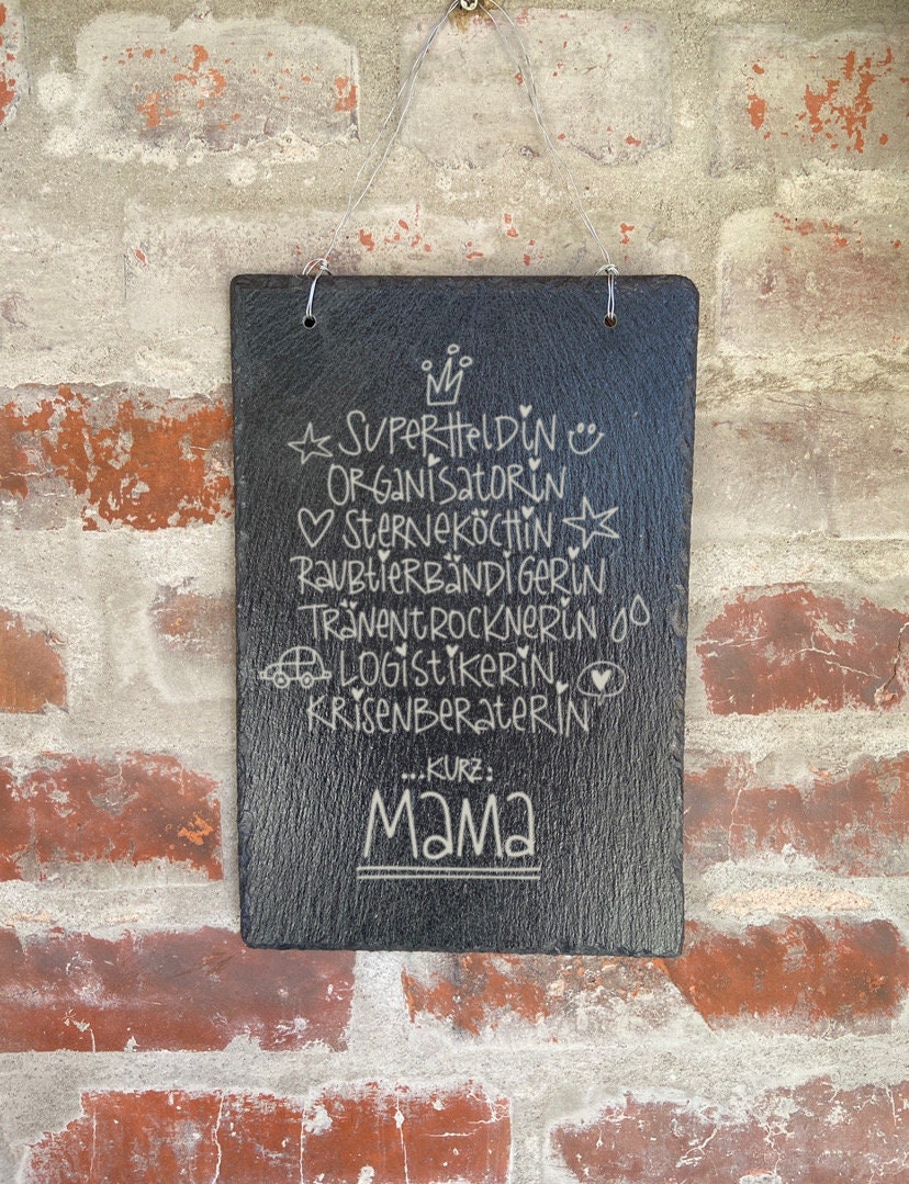 Schieferplatte mit Spruch Muttertag Haustürschild aus Schiefer Schieferschild für den Eingang Gart