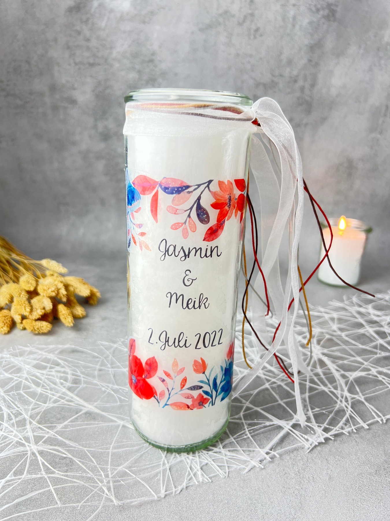 Kerze zur Trauung mit Blumenranke personalisiert 3