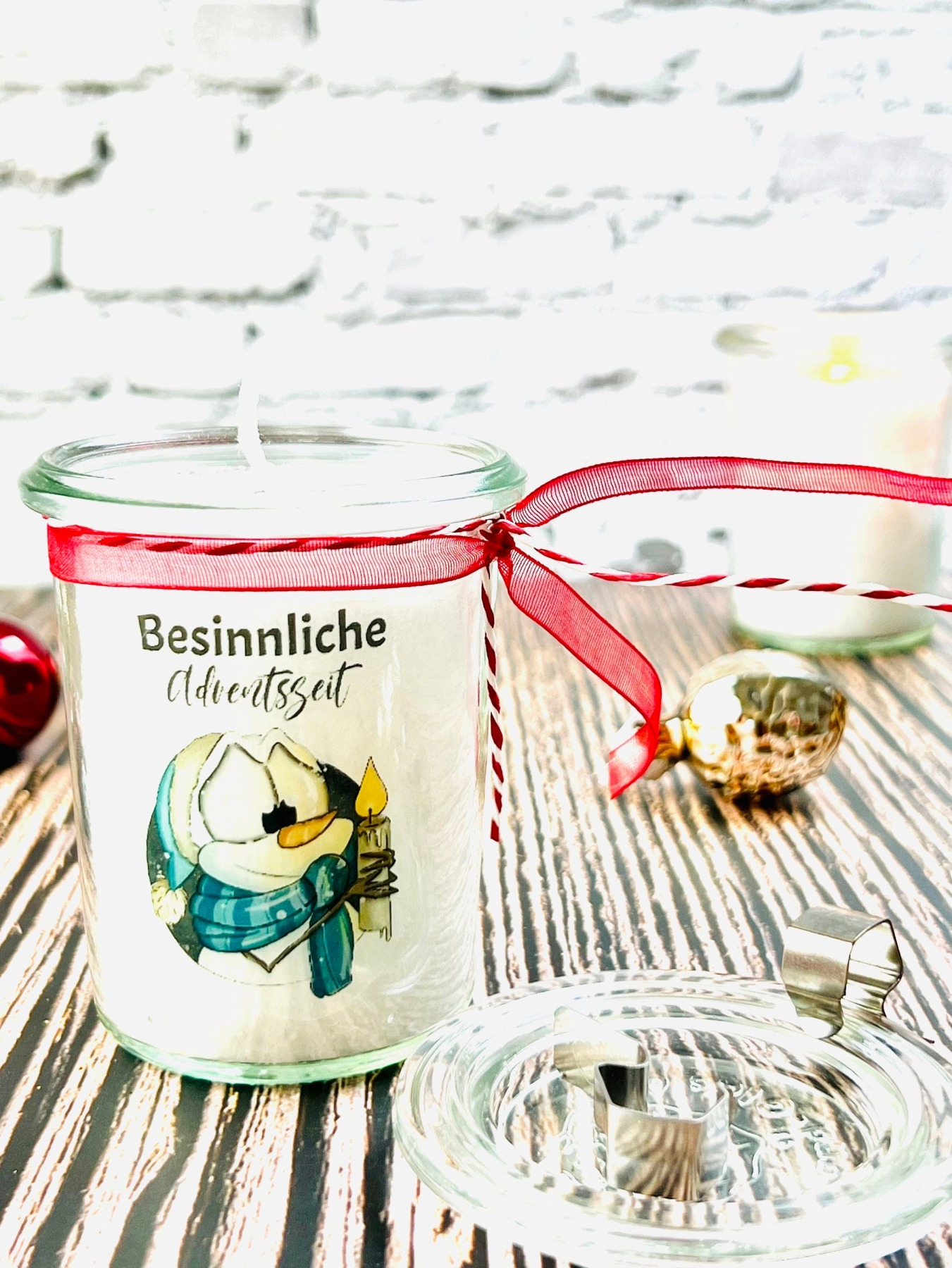 Mini Weihnachtskerze als Wichtelgeschenk mit Schneemann 3