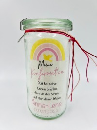 Kerze zur Konfirmation für Mädchen im Glas personalisiert mit Name und Datum 2