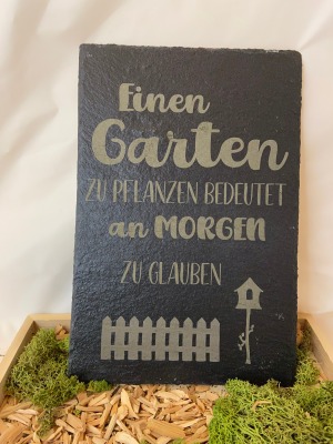Schieferplatte mit Spruch Haustürschild aus Schiefer Schieferschild für den Eingang Gartendekoration Schiefer für Garten Lasergravur