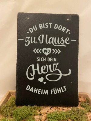 Schieferplatte mit Spruch Haustürschild aus Schiefer Schieferschild für den Eingang Gartendekoration Schiefer für den Garten Dekoration
