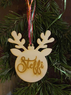 Christbaumkugel aus Holz, Baumanhänger personaliesiert, Elch, Rentier, Anhänger Weihnachtsbaum,