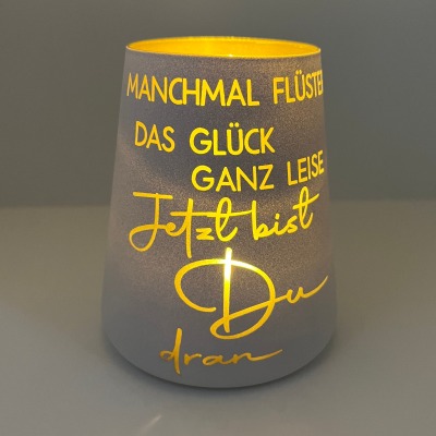 Teelichtglas mit Spruch wundervolles Windlicht für deinen Tisch Glaswindlicht mit Wunschmotiv Glücksbringer für Dich