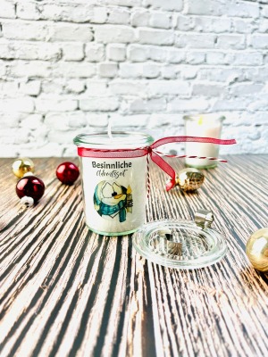 Mini Weihnachtskerze als Wichtelgeschenk mit Schneemann - kleine Kerze im Glas als zuckersüsses