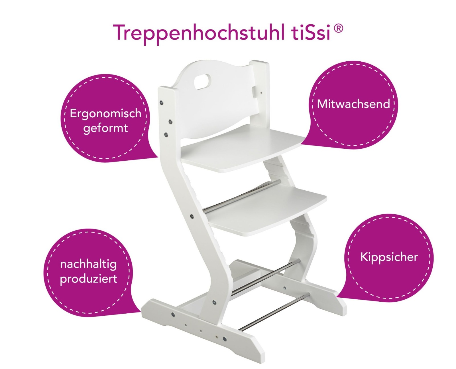 tiSsi Treppenhochstuhl Weiss ohne Tisch und Sitzkissen