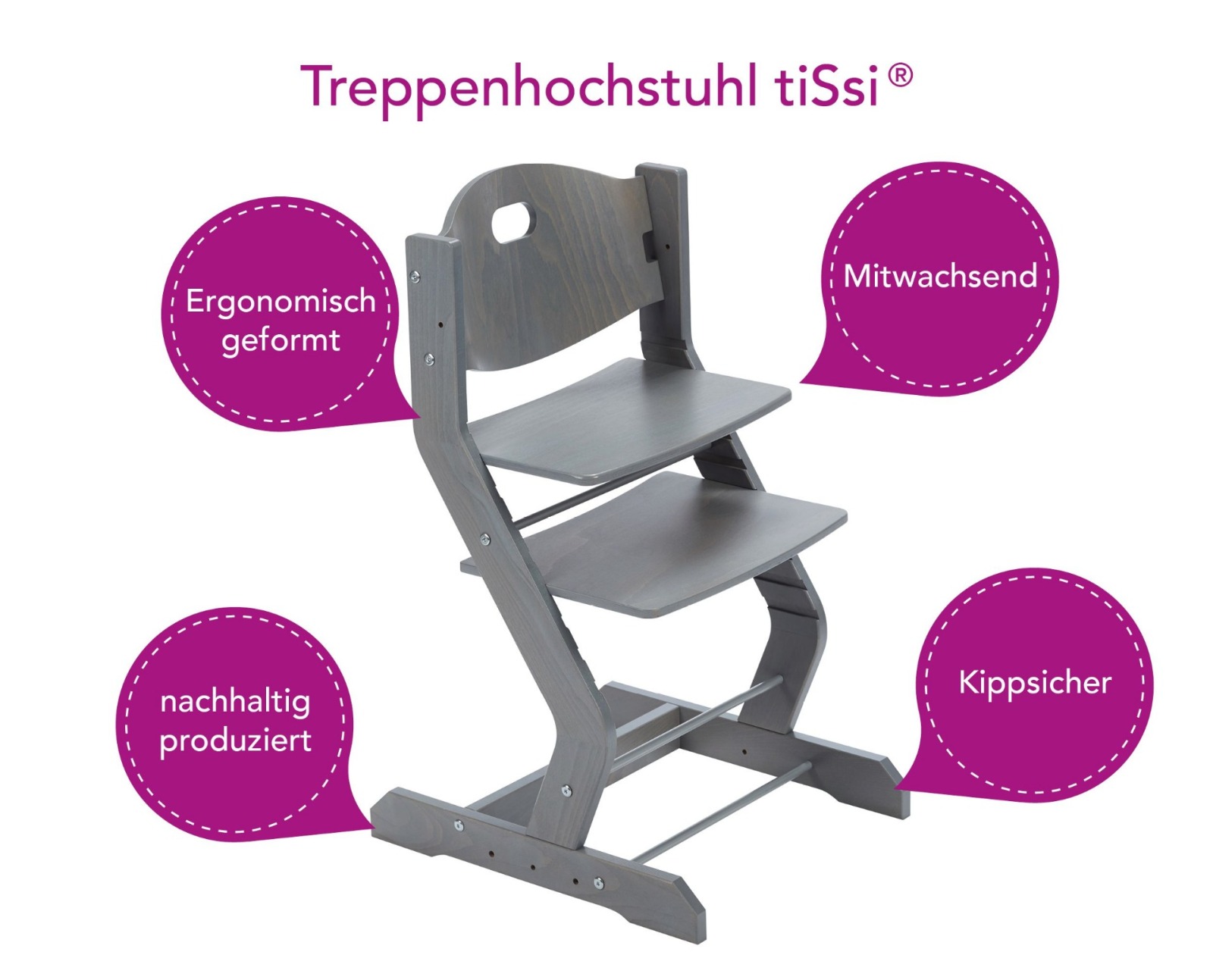 tiSsi Treppenhochstuhl Grau ohne Bügel und Sitzkissen