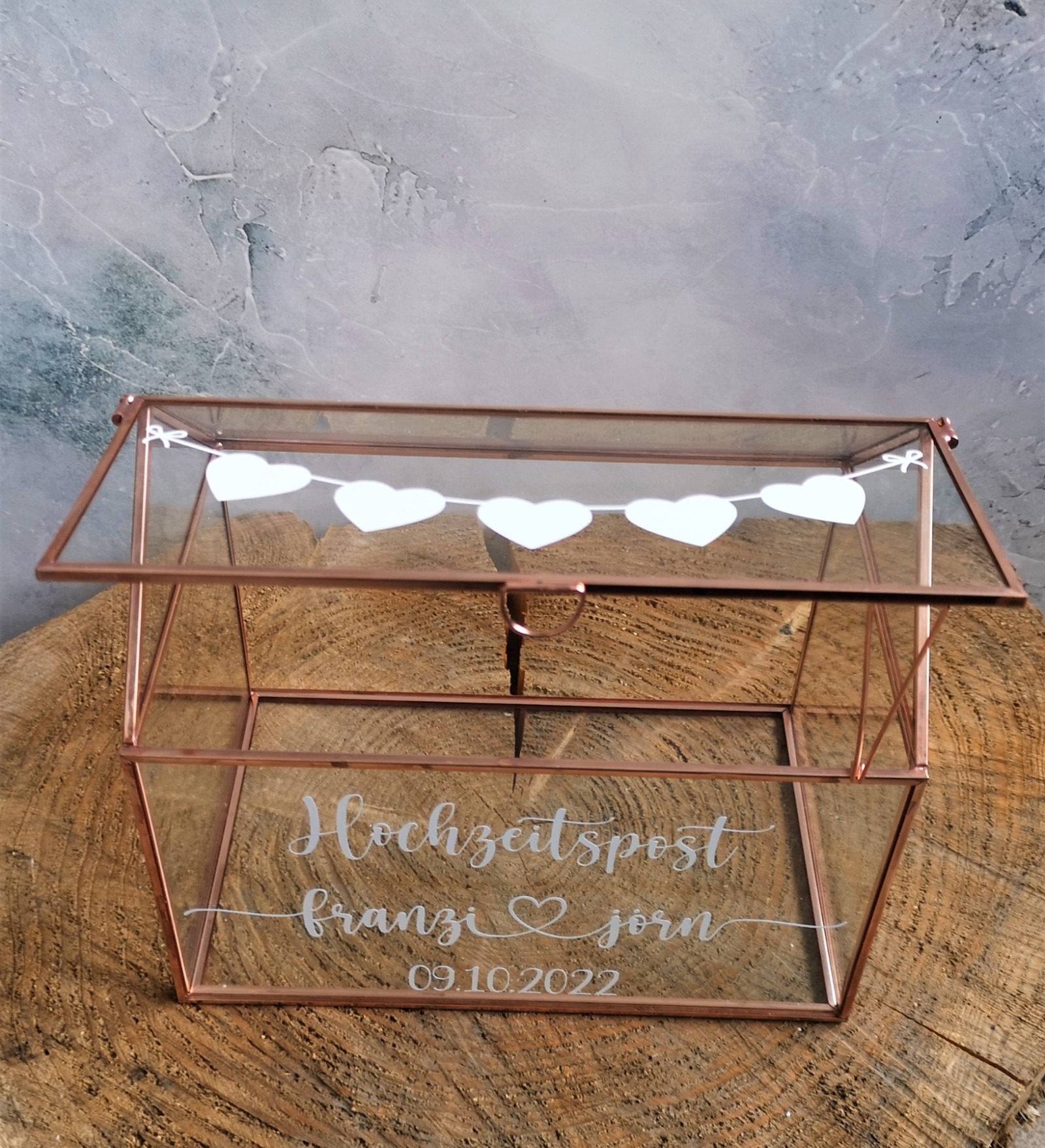 rosé gold Glasbox Hochzeitspost Box für Geldgeschenke und Karten zur Hochzeit 5