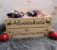 Aufkleber für eine DIY Adventskiste für den Adventskalender mit Hirschen, Schneeflocken und Sterne