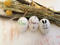 Osterei zum Hängen aus Plastik mit Osterhase und Namen personalisiert als Geschenk und Dekoration