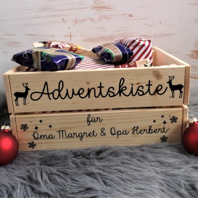 Aufkleber für eine DIY Adventskiste für den Adventskalender mit Hirschen, Schneeflocken und Sterne