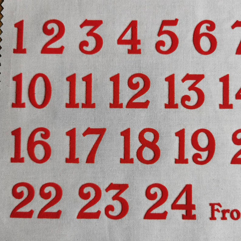 Zahlen für den Adventskalender zum Aufbügeln ca 2 cm hoch / Flocfolie / Nummern / Bügelbild mit Anleitung / für Gewebe 4