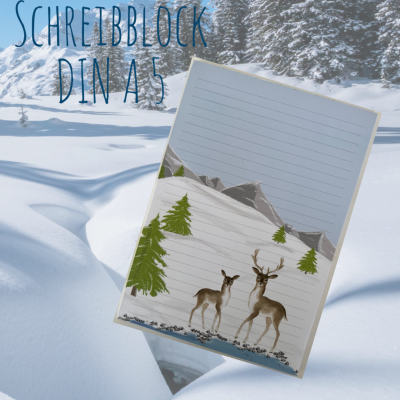 Notizblock / Schreibblock / Din A5 / Briefpapier - Rehe im Winterwald